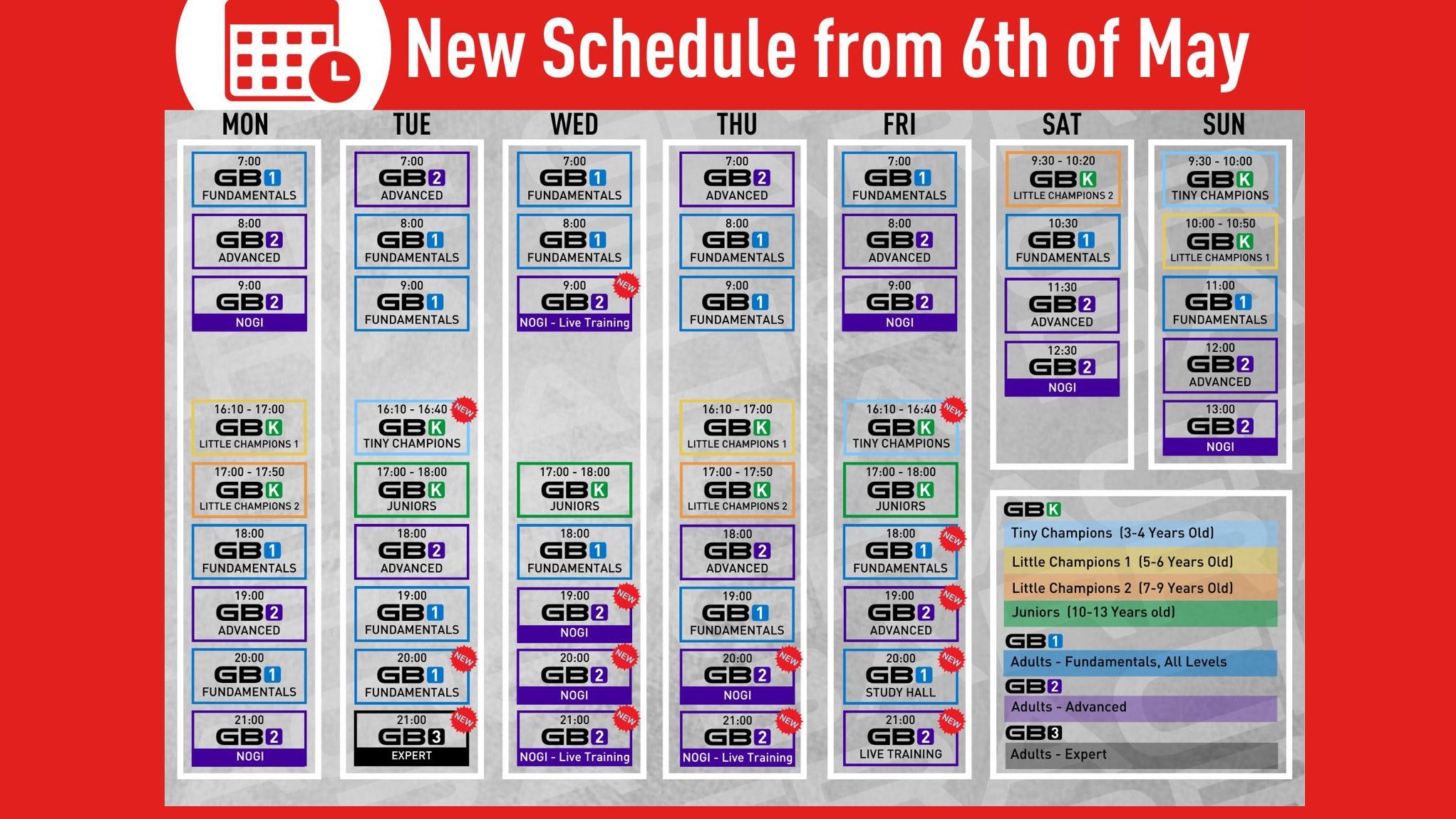 New Schedule from the 6th of May