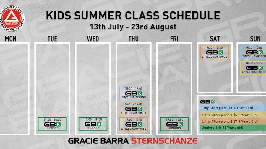 Please note that the Kids Class schedule at Gracie Barra Sternschanze has been changed from 13th July to 23rd August. Kindly take note of the new dates and plan accordingly.