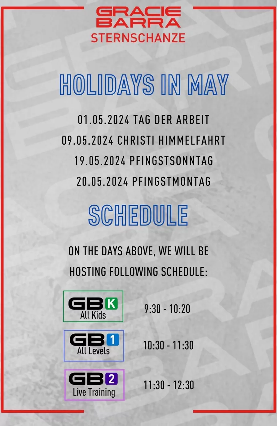 Holidays in May Training Schedule Gracie Barra Sternschanze